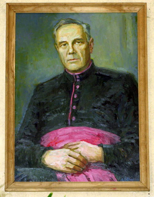 Monsinjoro Alberto Talačkos portretas Anykščių bažnyčioje (dail. A. Latėnas)
