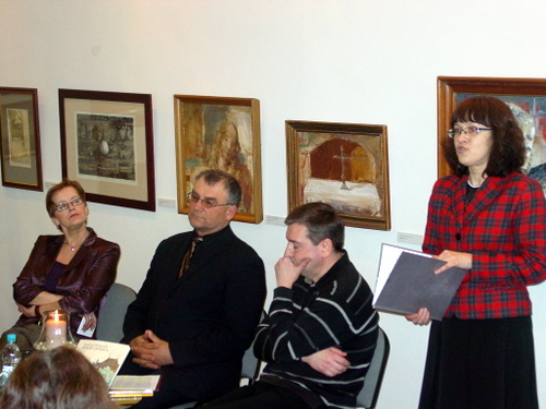 Kultūros vakare - I. Dobrovolskaitė, A. Šajevičius, V. Balčiūnas ir vakaro vedėja R. Babelienė.